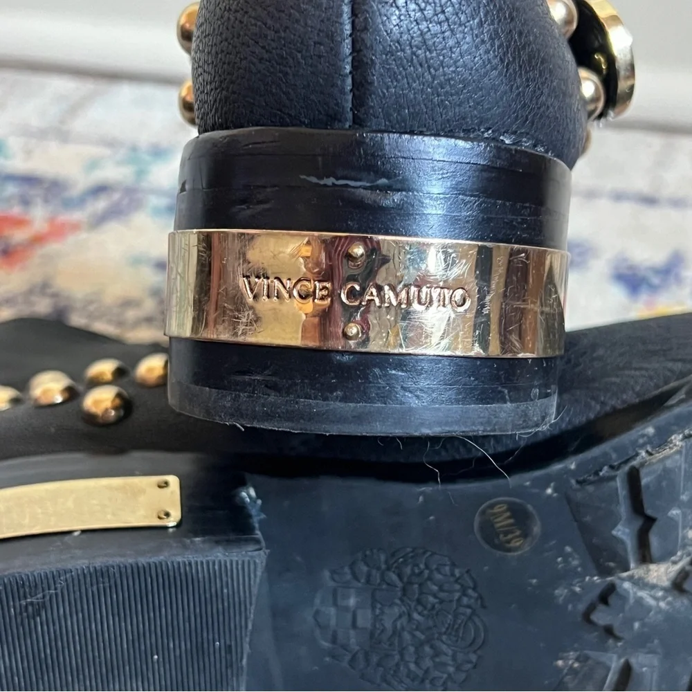 Vince Camuto Windetta Black Leather Studded Moto Ankle Boots size 9